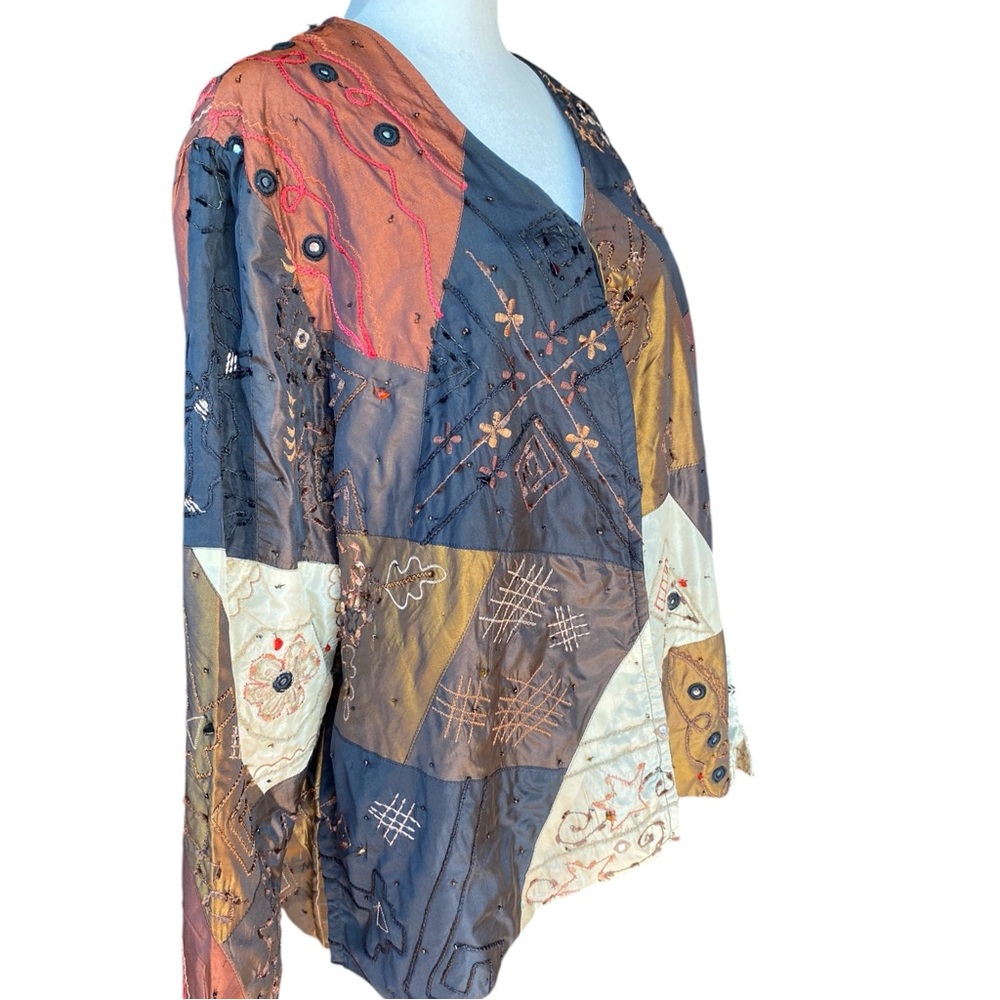 Laura Ashley Jacket Patchwork, Color Block Beads … - image 5
